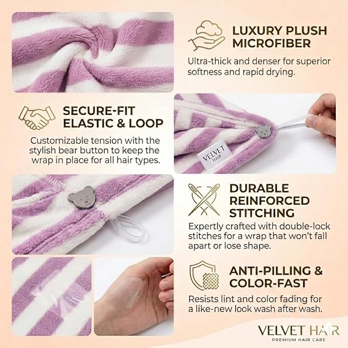 3 Pack Microfiber Hair Towel Wrap for Women, Fast Drying Hair Turban with Button, Anti-Frizz Large Hair Towel for All Hair Styles, Soft & Absorbent Hair Drying Towel