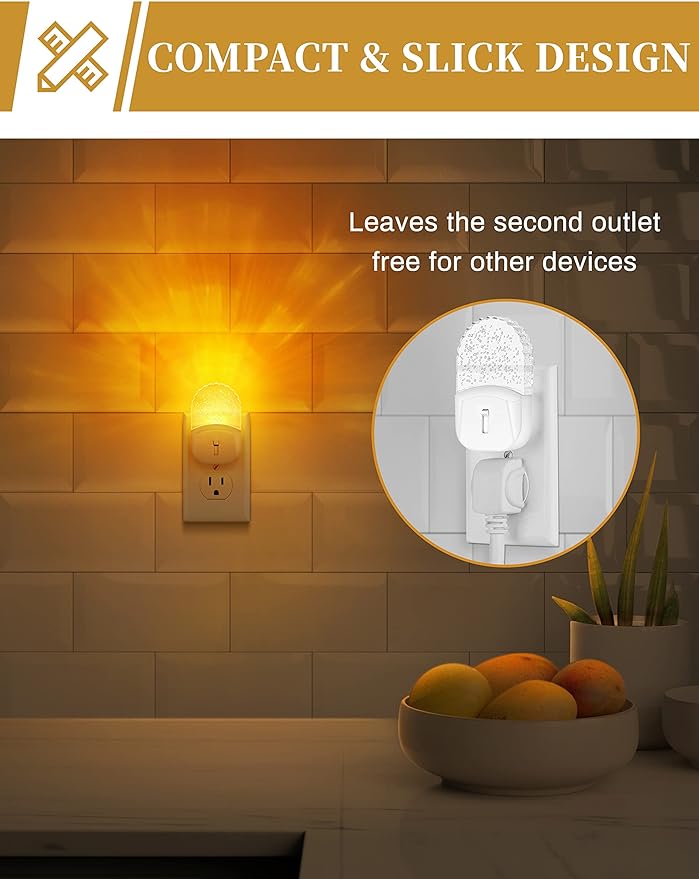 DORESshop Night Lights Plug Into Wall [2 Pack], Amber Warm Night Light, 1800K, Dusk to Dawn Sensor, Adjustable Brightness LED Night Light for Bathroom, Hallway, Stairway