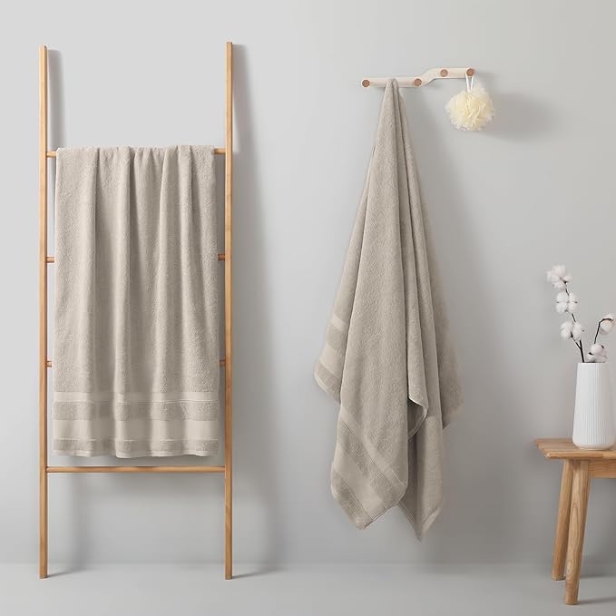 REDKISS 100% Cotton Bath Towels Set of 2, Extra Large Bath Sheets 35 X 70 Inches, 800G, Quick Dry, Ultra Soft & Super Absorbent Bathroom Towel Sets for Bathroom, Gym, Spa, Pool & Hotel, Camel
