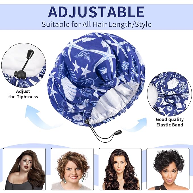 1 PCS Shower Cap, Double Layer & Adjustable Bathing Cap for Shower, Extra Large Reusable Hair Cap for Women, Waterproof Exterior & EVA Lining, Oversized Design for All Hair Lengths/Style