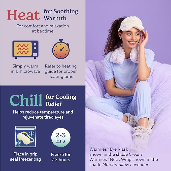 warmies Microwavable Eye Mask for Warmth & Comfort - Heating & Cooling Compress for Calming Relaxation - Weighted & Heated Eye Mask with Scented Lavender for Sleeping - Marshmallow Lavender