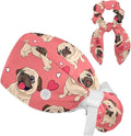 Adjustable Brown Dachshund Dog Blue Surgical Scrub Cap with Button,Sweatband for Women with Bow Hair Scrunchy