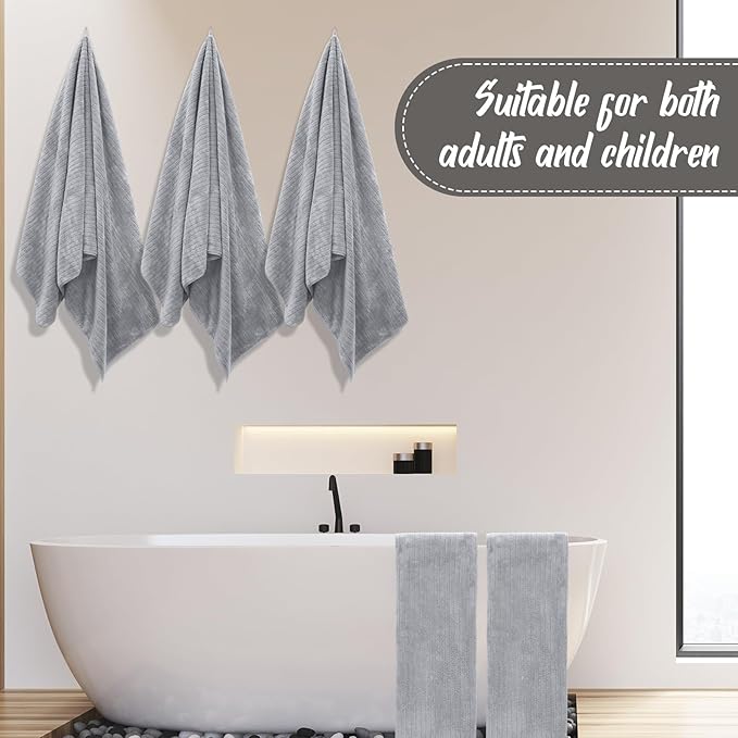 SmoothNovelty 16 Pack Microfiber Bath Towels Bulk 27'' x 60'' Oversized Size Bath Towel Highly Absorbent Extra Large Soft Drying for Beach Shower Summer Salon Sport Gym Party (Stripe,Grey)