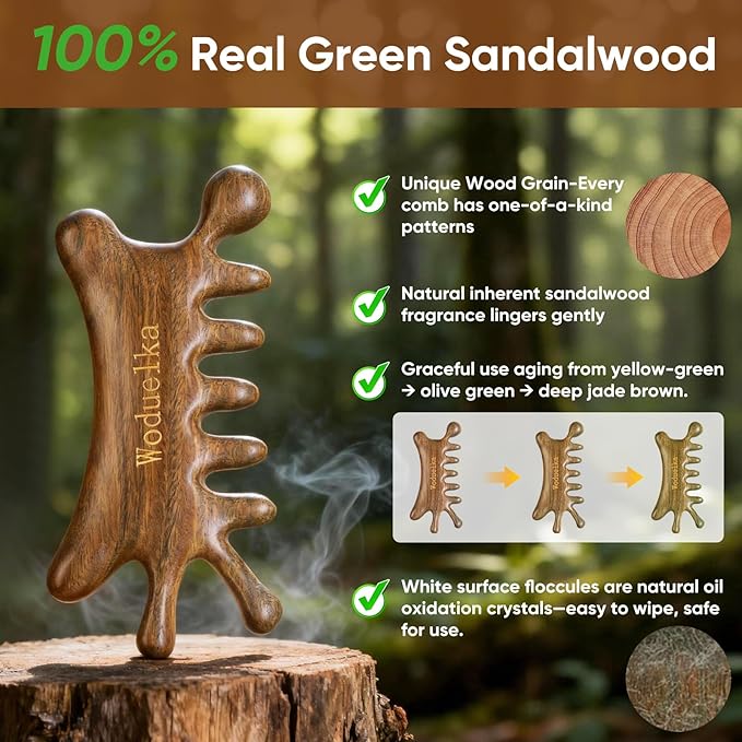 Wooden Gua Sha Facial Tool – Mother’s Day Gift for Mom, Natural Sandalwood Guasha Tool for Head Neck Body Care, Ergonomic Wooden Scalp Massager, Natural Massage Comb for Puffiness & Stress Relief