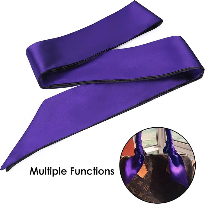 FRESHME 2pc Satin Blindfold Sleep Mask - Valentine's Day Gift Soft Adjustable Blockout Light Silk Eye Sleeping Mask for Couples Bedtime, Double Sides Dark Purple & Black+Black 2pc Set