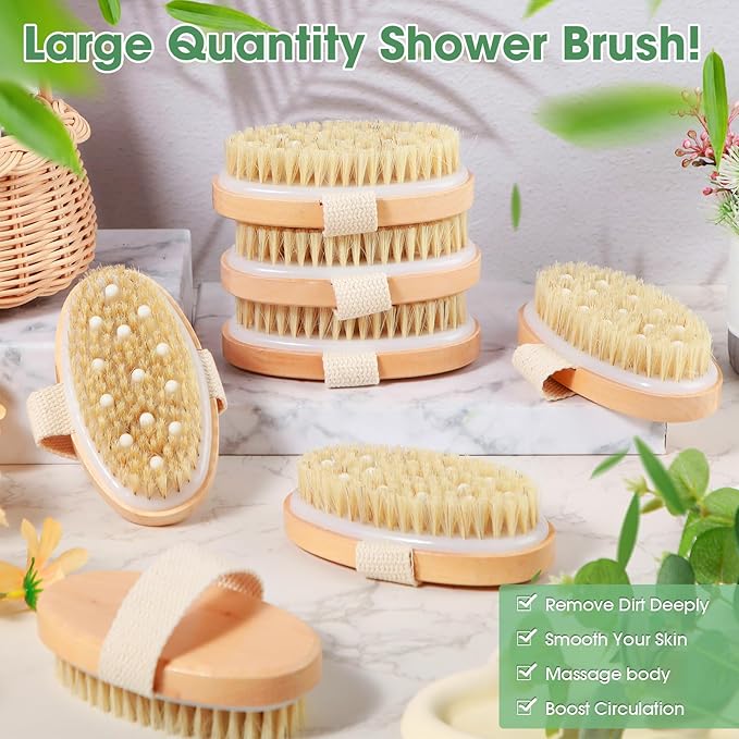 Gejoy 30 Pcs Dry Brushing Body Brush for Lymphatic Drainage Exfoliating Brush with Massage Nodule Dry Skin Body Scrubber Cellulite Shower Circulation Dead Exfoliator (4.92 x 2.56 Inches,Wood Color)