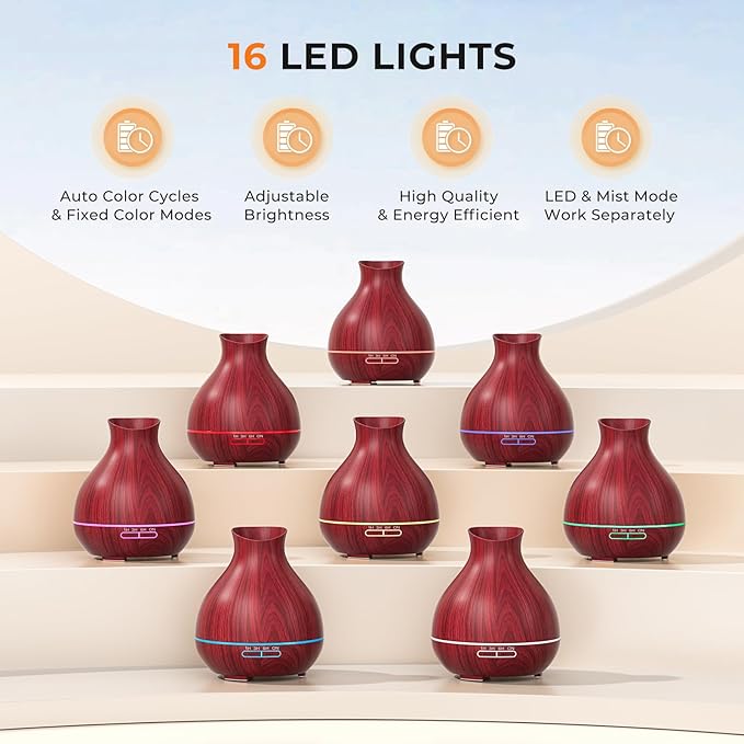 BZseed Aromatherapy Essential Oil Diffuser 550ml 12 Hours Wood Grain Aroma Diffuser with Timer Cool Mist Humidifier for Large Room, Home, Baby Bedroom, Waterless Auto Shut-off,7 Colors Lights Changing