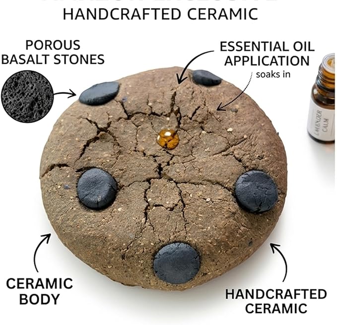 Handmade Ceramic Cookie Shape Passive Diffuser for Essential Oils, Aromatherapy Home Office Car Decor, Natural Clay, Round, Assorted Colors (1, Cookies)