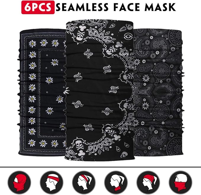 Venswell Neck Gaiter Face Mask Men Women,Seamless Bandana Rave Face Cover Scarf Mask,Balaclava,Headband, Head Wrap,Headwear