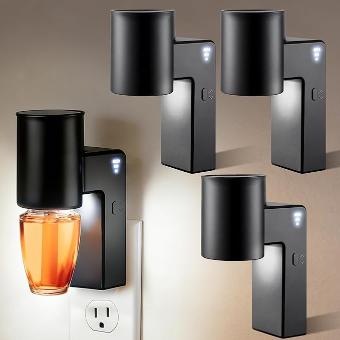 ROSSEX 4 Pcs Wall Fragrance Plug in with Night Light Compatible with Bath and Body Works Wallflowers, with 3-Speed Adjustable Fragrance Essential Oil Diffuser for Home, Black