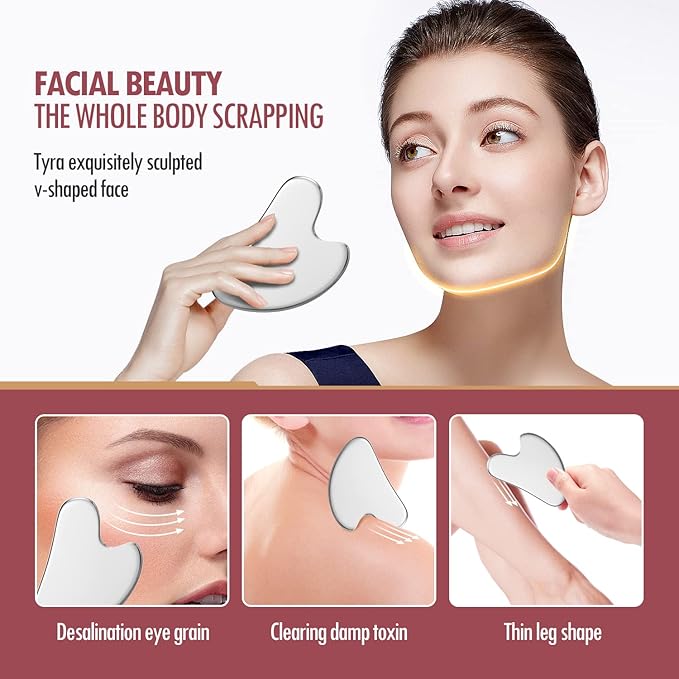 DANGSHAN Gua Sha Facial Tools & Face Roller Set, Face Massager, Lymphatic Drainage Massager, Face Sculpting Tool, Guasha Tool for Face, Ice Roller for Face & Facial Lymphatic Drainage Tool (Silver)