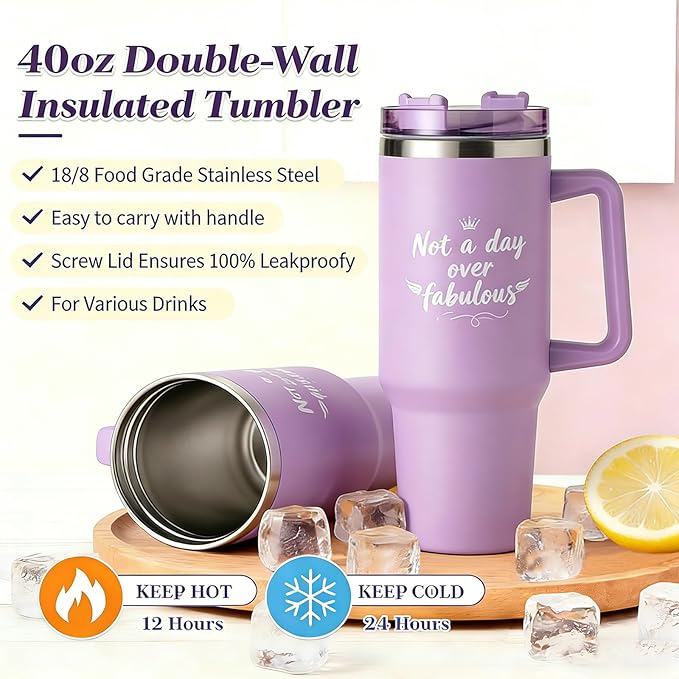 Birthday Gifts for Women – Lavender Spa Gift Basket, Self Care & Get Well Soon Set, 40oz Tumbler with Handle, Stanley Cup Gift Set for Mom, Friends, Relaxation & Pampering