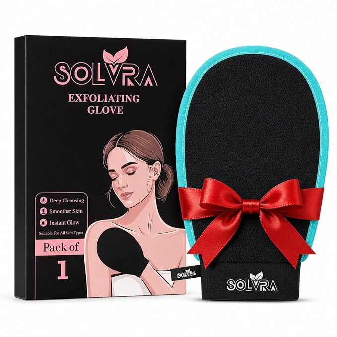 Exfoliating glove for Shower & Exfoliating body scrubber – 100% Vegan Viscose Kessa Mitt for Dead Skin Removal, Self-Tan Fade & Keratosis Pilaris –Dual-Texture Glove for Spa & Massage (1 Pack Black)