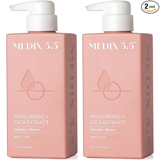 Medix 5.5 Hyaluronic Acid + Vitamin E Cream Body Lotion For Women | Hydrating Dry Skin Firming Lotion Minimizes Look Of Wrinkles, Stretch Marks, Cellulite, & Crepey Skin | Skin Care Products | 2-Pack