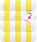 CASA COPENHAGEN Cabana Beach Towel Designed in Denmark Rough and Tough, Quick Dry, Beach, Pool, Bath & Shower 30x60 inches 4 Pieces Cotton Beach Bath Towels Set - Lemon