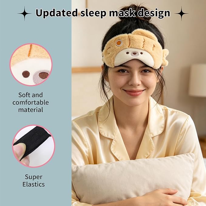 PERFECTSIGHT Sleep Eye Masks, Cute Sleep Eye Cover Lightweight Adjustable Eyeshade Mask Cover for Women Men Sleep Travel Nap, Khaki Fish