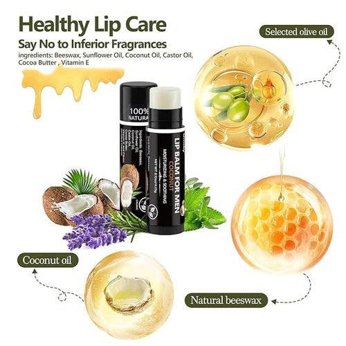 10 Pack Lip Balm for Men,Hydrating Natural Chapstick Bulk Vitamin E and Beeswax - 5 Flavors Chapstick for Men Gift,Peppermint,Coconut,Vanilla,Lavender & Unscent