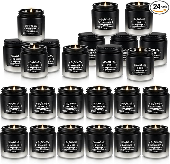 Fclayvts Scented Candles Set - 24 Pack Gradient Black Men Candles for Home Scented, 3.5 oz, Aromatherapy Soy Candle Gifts Set for Men, Birthday, Valentine, Christmas, Anniversary Present for Him