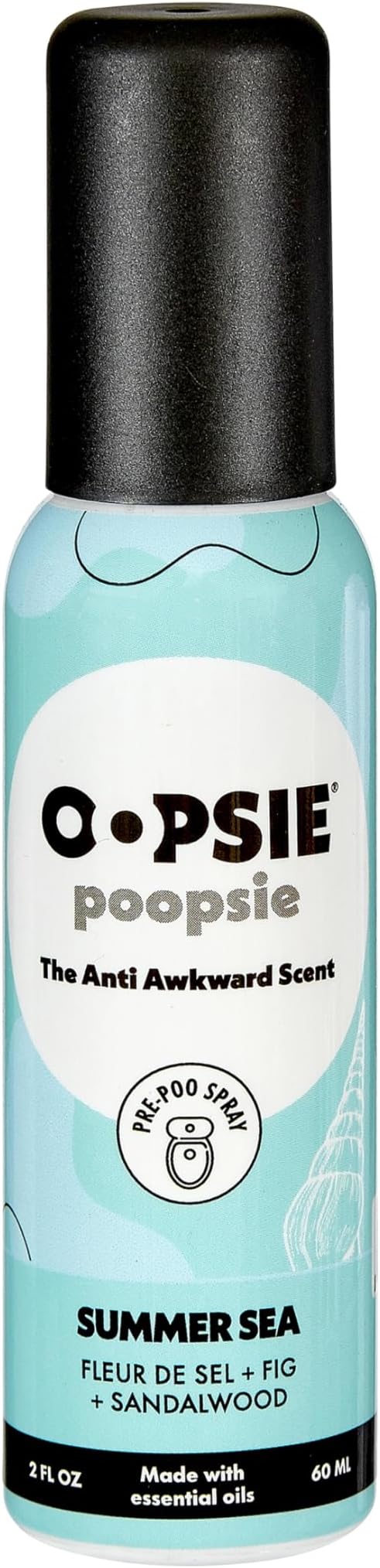 Oopsie Poopsie Toilet Spray, Travel Essentials, Each Up to 300 Uses, On-The-Go Bathroom Odor Deodorizer with Essential Oils, TSA Approved Size, Summer Sea 1 Pack, 2 Fl Oz