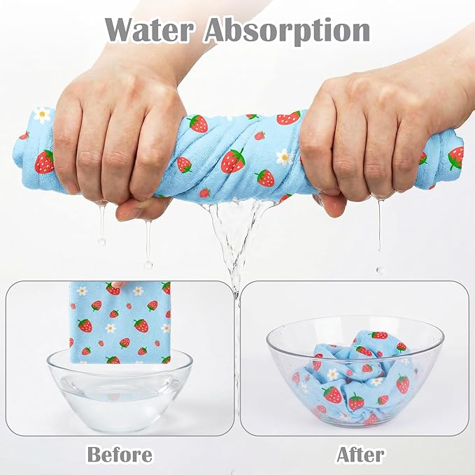 Microfiber Hair Towel Wrap for Kids 2 Pack Quick Drying Hair Towels with Button Hair Turbans for Wet Hair Absorbent Quick Dry Wraps Head Towel Wrap for Women and Girls, Pink Blue Strawberry