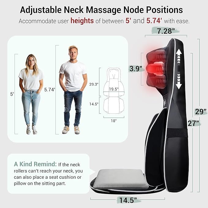 Mynt FSA Eligible HSA Approved Shiatsu Neck and Back Massager for Chair with 10 Deep Kneading Nodes, 2D & 3D Back Massage with Heat, Portable Spot Massage Chair Pad (Black)