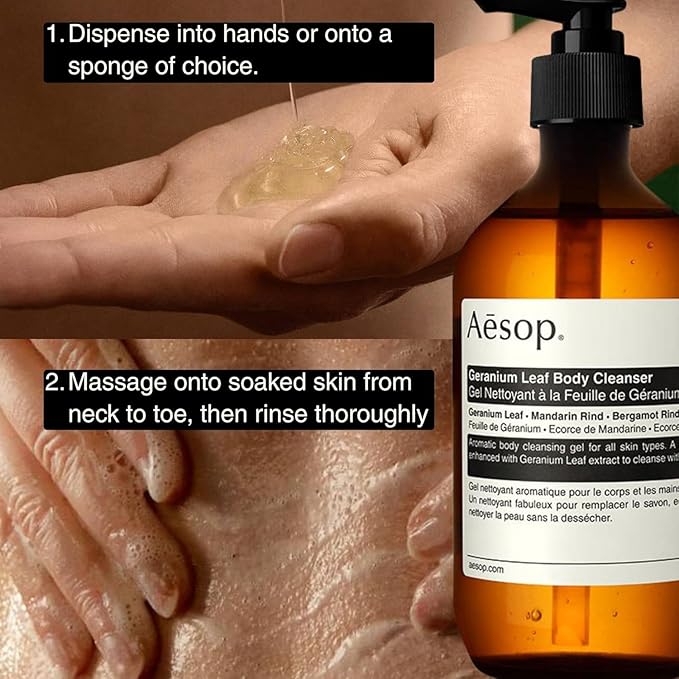 Aesop Geranium Leaf Body Cleanser Refill | Gentle Shower Gel with Geranium, Mandarin and Bergamot Essential Oil Blend to Refresh & Balance Skin | 500 mL / 16.9 oz - Recyclable Bottle (Pack of 3)