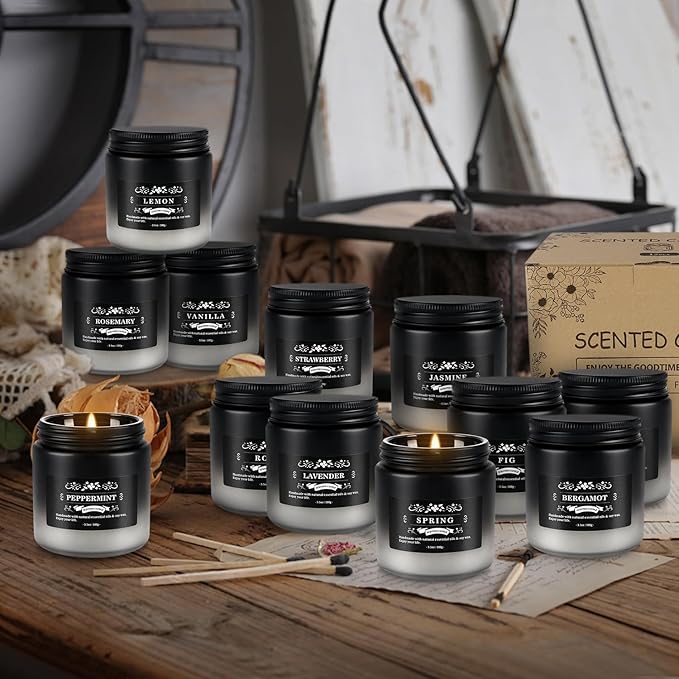 Fclayvts Scented Candles Set - 24 Pack Gradient Black Men Candles for Home Scented, 3.5 oz, Aromatherapy Soy Candle Gifts Set for Men, Birthday, Valentine, Christmas, Anniversary Present for Him