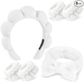 Zkptops 6Pcs Spa Headband for Washing Face Wristbands Set Women Bubble Makeup Sponge Terry Cloth Padded Puffy Skincare Headband Bow Tie Hairband Cute Non Slip Thick Hair Accessory Gifts (White)