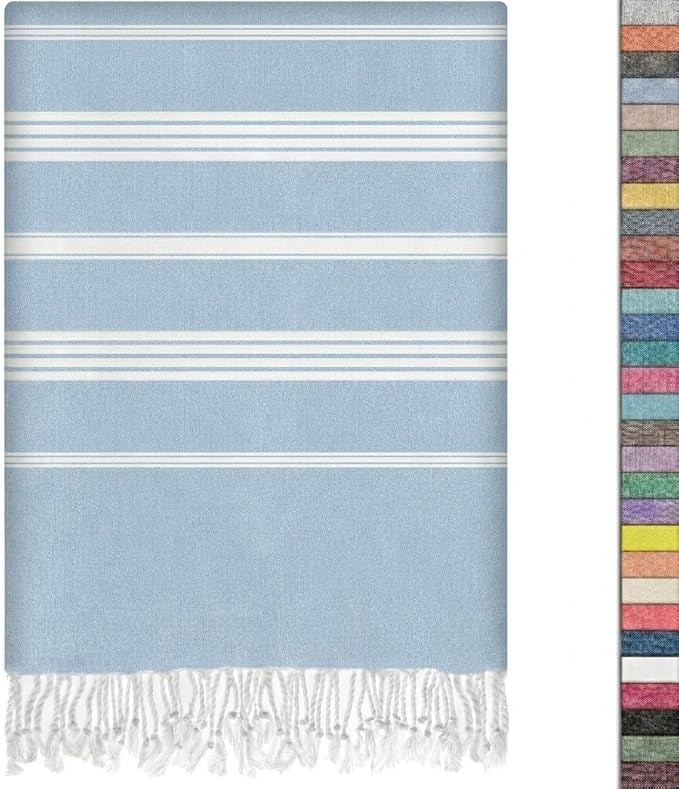 EPHESUS TOWELS Turkish Beach Towel - 38x70 inch Oversized - Sultan Design - Turkish Towel for Beach, Bath, Pool, Gym, Yoga - Prewashed, Lightweight, Quick Dry (Baby Blue – Sky Inspired, Sultan)