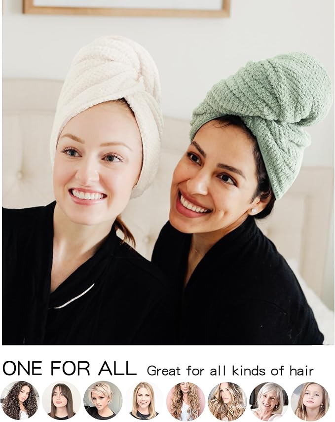 ROLSHOL 2 Packs Large Microfiber Hair Towels for Women, Super Absorbent & Quick Dry Hair Towel Wrap for Curly Hair Long & Short Hair- Anti-Frizz Hair Turbans for Wet Hair - 27.5''*39.4''