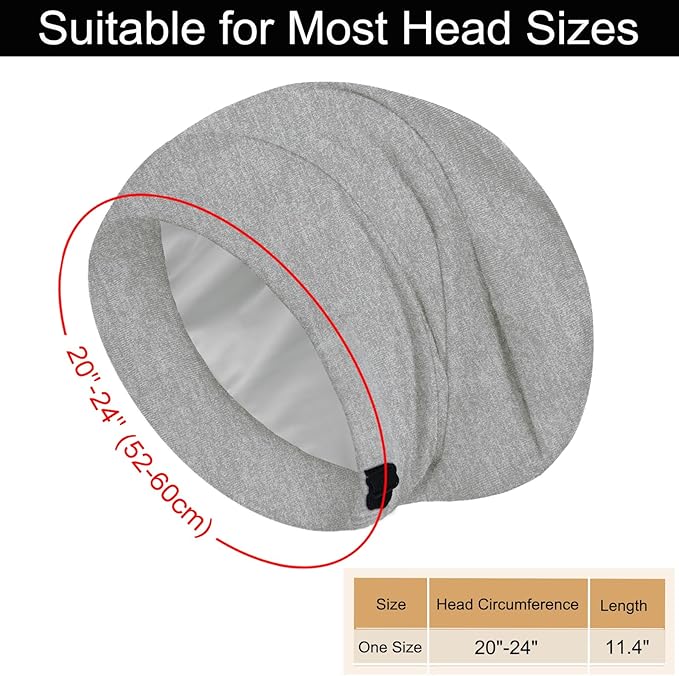 Sleep Cap Bonnet for Sleeping, Adjustable Cooling Ice Silk Lined Hair Bonnets for Natural Curly Braids Beanie Hat Women Men