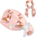 Adjustable Brown Dachshund Dog Blue Surgical Scrub Cap with Button,Sweatband for Women with Bow Hair Scrunchy