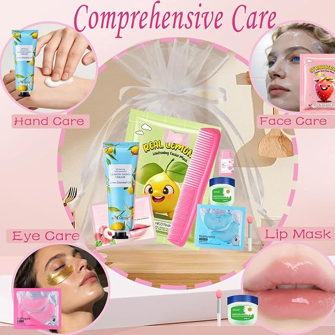 144 PCS Spa Party Supplies for Women, Spa Party Favors Include Face Masks Skincare,Hand Cream,Lip Mask,Comb and Foot Bath Bombs,Spa Birthday Sleepover Party Supplies for Women