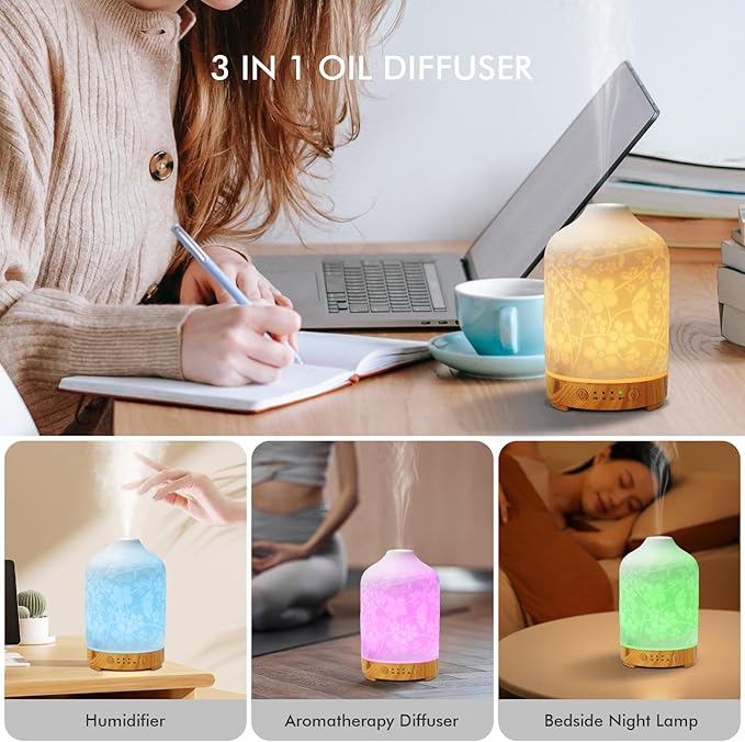 Essential Oil Diffuser Diffuser -Aromatherapy Diffuser for Essential Oils with Timer and 7 Colors LED Light Ultrasonic Diffuser with Auto Shut-Off, Home Office Decor&Gift (Blossom-150ml)