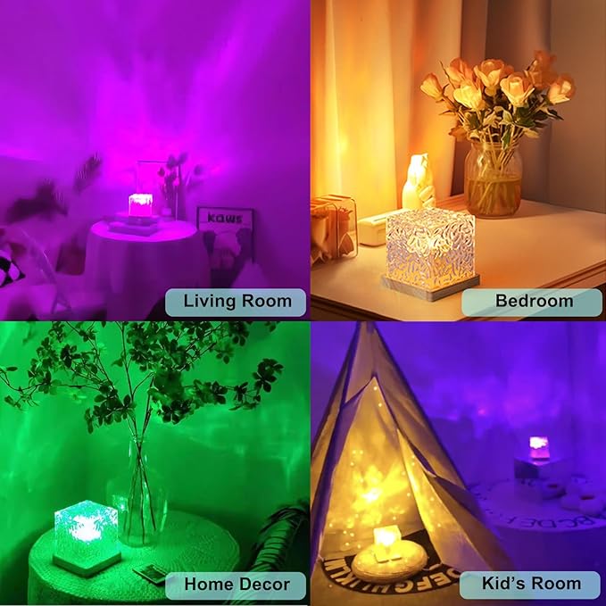 Aurora Ocean Wave Lights Projector No Wiring, Touch Cube Color Changing Light with 16 Colors 4 Modes Dimmable Cordless Mood Lamp for Shower, Northern Light for Bedroom Bathroom, with Remote (Large)