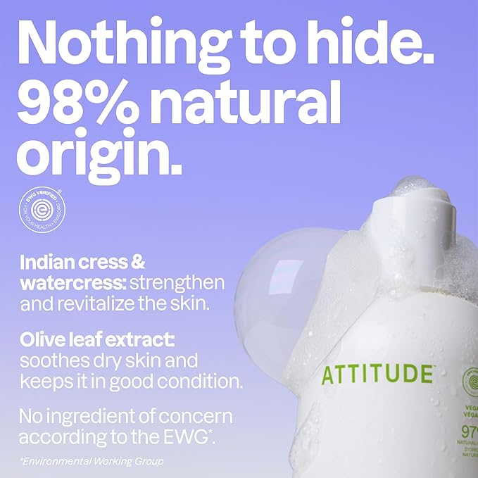 ATTITUDE Bubble Bath, EWG Verified, Plant and Mineral-Based, Dermatologically Tested, Vegan Body Care Products, Pear & Amber Scent, 16 Fl Oz