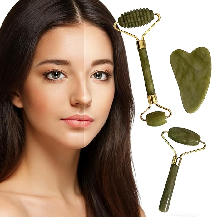 Jade Roller and Gua Sha Set 2,Gua Sha Facial Tools,Face Roller,Jade Roller for Face,Guasha Tools for Face,Self Care Kit for Men Women