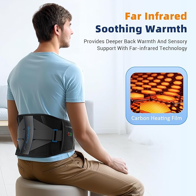 Comfytemp Cordless Heating Pad with Back Brace for Lower Back, FSA Eligible HSA Portable Wireless Wearable Heated Rechargeable Lumbar Support Mothers Day Gift, 3 Heat 3 Timer, 52"(No Massage)