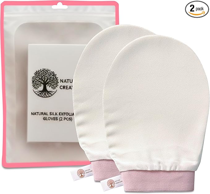 Vegan Silk Exfoliating Gloves Set (2 Pack) – Korean Spa Body Scrubber Mitt for Dead Skin & Ingrown Hair | Gift for Smooth Glowing Skin