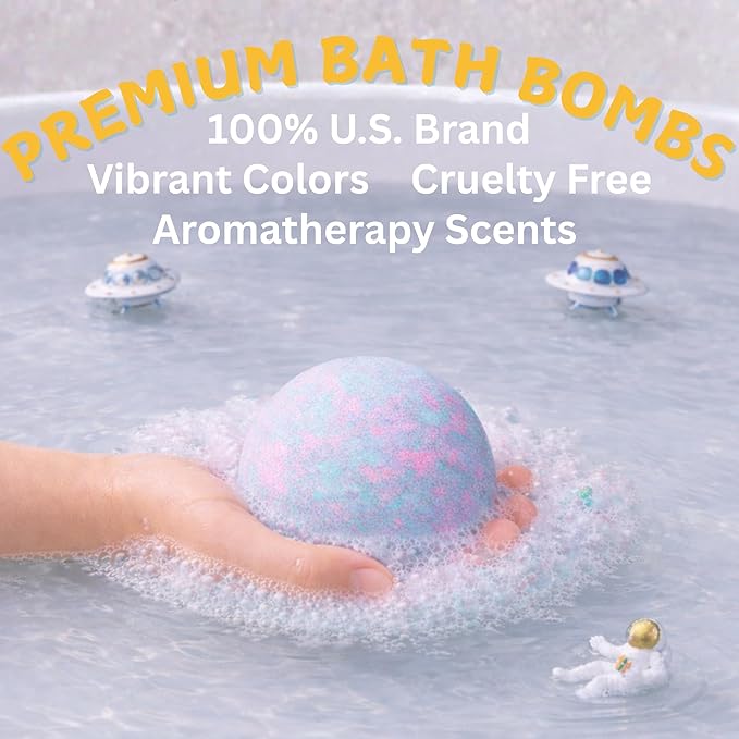 EvolutionUSA 6 Space Bath Bombs for Boys & Girls - Planet Bath Bombs Toy Inside, Organic Childrens Bathbomb Set, Cosmic Bath Fizzers, Kid Bath Bomb Gift for Valentines, Birthday, Christmas, Easter