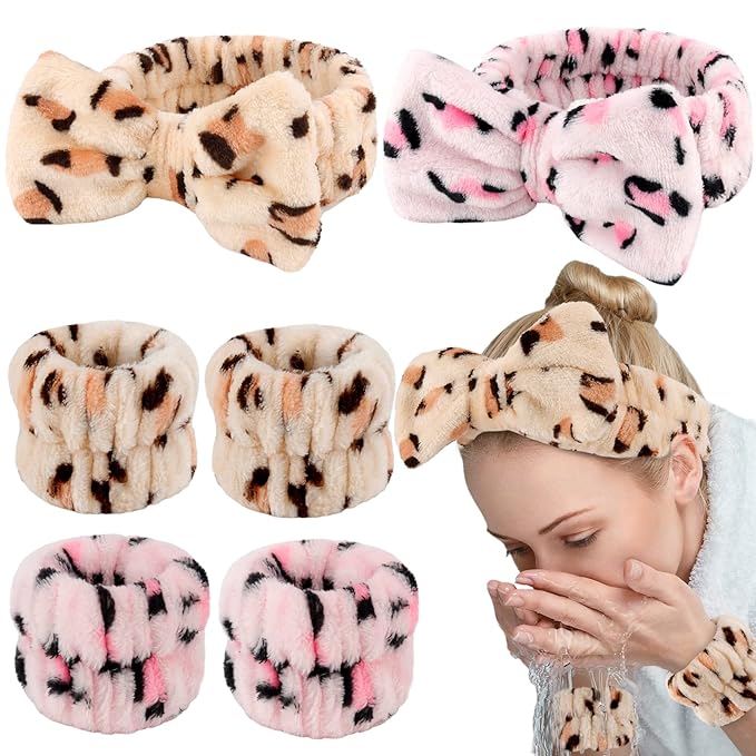 WHAVEL 6PCS Spa Headband and Wristbands Set, Face Wash Headband Wrist Bands for Washing Face Makeup Skincare Hair Band Skin Care Accessories Tools