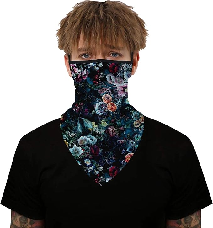 YAYOUREL Neck Gaiter Face Mask Bandanas for Men Women UV Face Scarf Cover Ear Loop Hole Facemask for Fishing Running Cycling