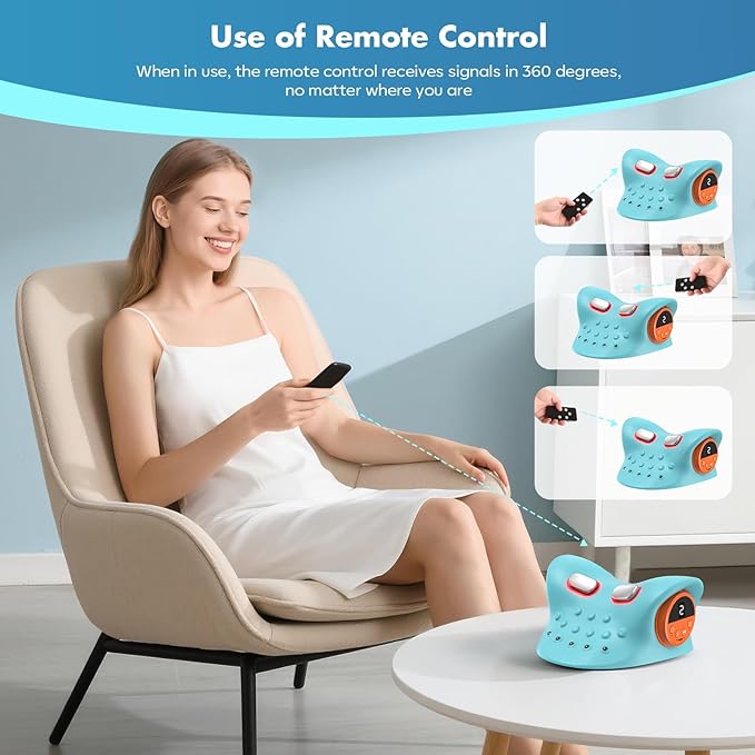 Neck Massager 2026,4-in-1 Neck & Shoulder Massager with Multi-Directional Stretch, Heating & Vibration, 360° Remote Control – Ergonomic for Home, Office,Car Travel