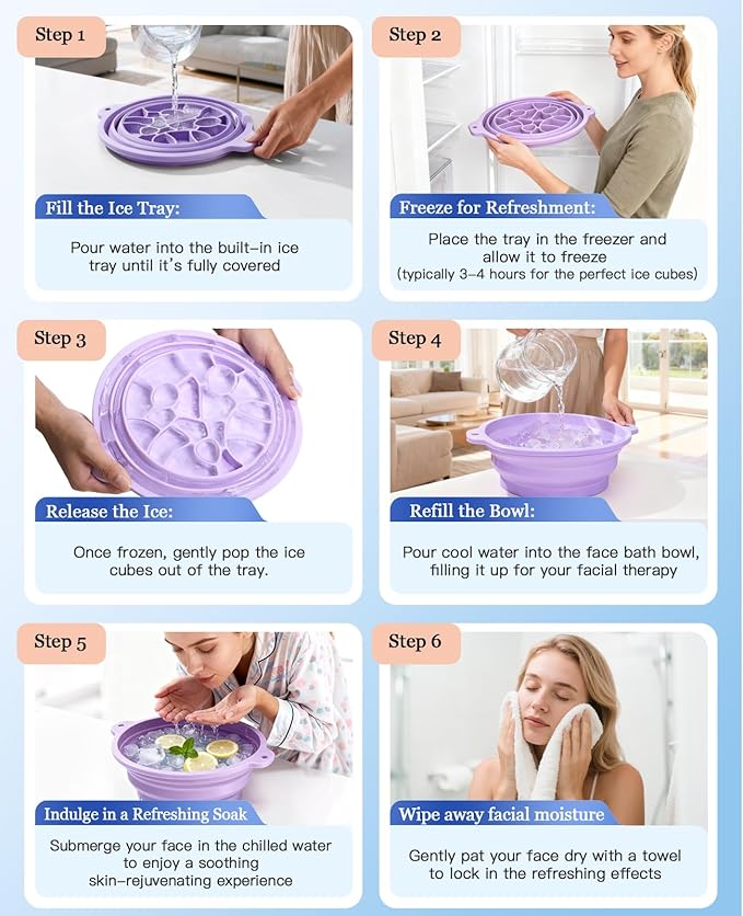 Face Ice Bath Bowl with Built-in Ice Tray, Collapsible Silicone Face Ice Plunge Bowl, Cold Therapy for Skin Tightening, Puffiness Reduction & Acne Relief - Ideal for Home & Travel