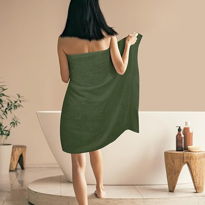 GLAMBURG 100% Cotton Oversized 2 Pack Bath Sheets 35x70, Ultra Soft Highly Absorbant Compact Quickdry & Lightweight Large Bath Sheet Set, Ideal for Gym Travel Camp Pool - Olive Green