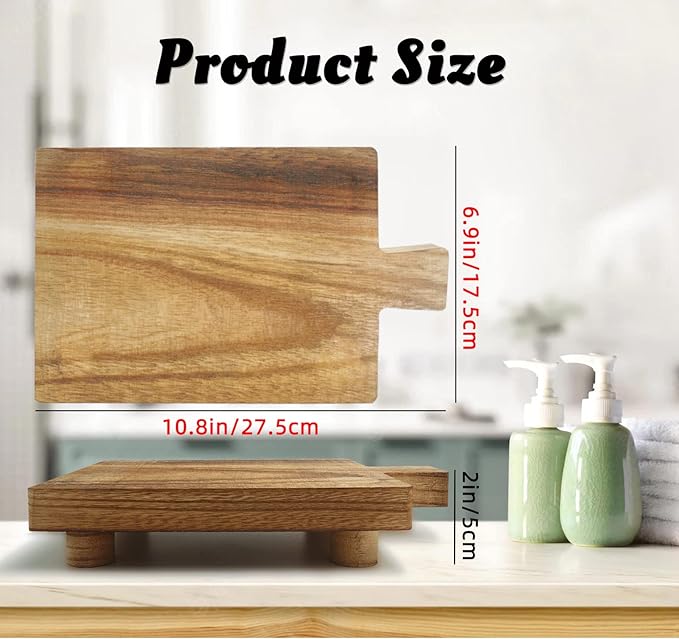 Handmade Wooden Tray,Practical Bathroom and Kitchen Decoration for Soap,Bath Bottles,Candles,Toilet Paper,Plant Holder(10.8 x 6.9 Inch)(Wood Color)