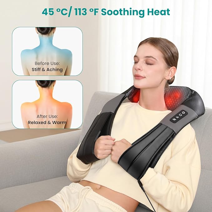 Nekteck Shiatsu Neck Massager with Heat for Pain Relief Deep Tissue, 2026 Upgraded Back Shoulder Kneading Massage Pillow with Storage Bag, Body Relaxation Gifts for Men Women Mother's Day Father's Day