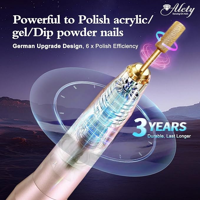 Alety Electric Nail Drill Kit - Portable File for Acrylic Gel Nails, Professional Machine Efile Manicure Pedicure Tools With Gold Drill Bits for Home Salon Use