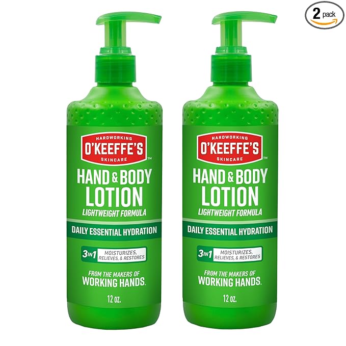 O'Keeffe's Hand and Body Lotion with Glycerin and Shea Butter - 12 oz Pump (2 Pack) - Daily Essential Hydration, Heals & Relieves Extremely Dry Skin