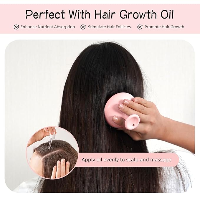 SHINLEA Silicone Scalp Massager Shampoo Brush, Head Scrubber with Soft Bristles for Hair Growth, Scalp Exfoliator for Dandruff Removal, Wet Dry Hair Brush for Scalp Care, Pink